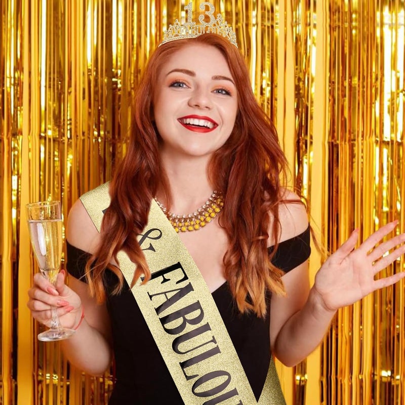 Hapdoo 13th Birthday Decorations Set - Gold 13th Birthday Crown and Sash with Tiara for Her - Image 5